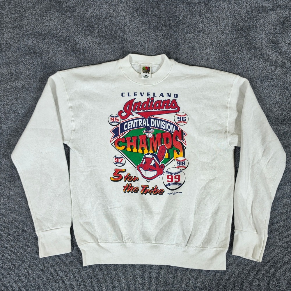 Vintage 1999 Cleveland Indians Central Division Champs Sweatshirt Mens L White